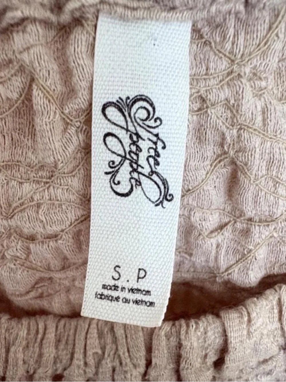 Free People Taupe Smocked Peasant Blouse